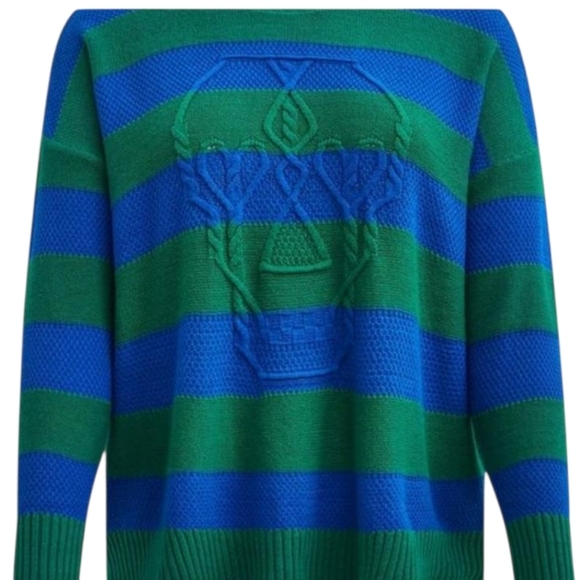 Torrid Lovesick skeleton stitch Striped Green Blue pullover Sweater 0 12 - Picture 2 of 7